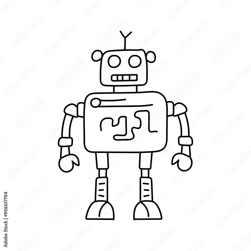 Cute robot in doodle style, childish, vector illustration Cute robot in doodle style, childish, vector illustration