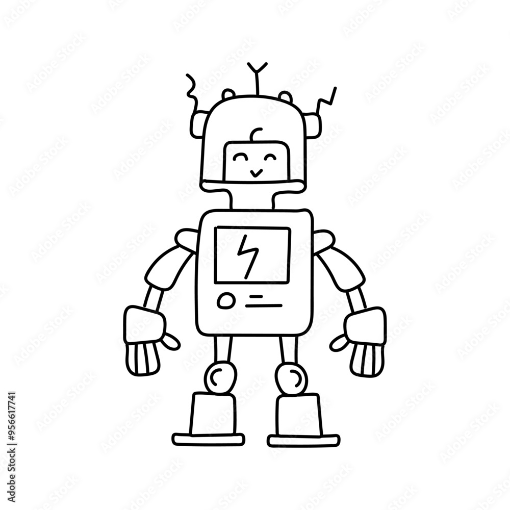 Cute robot in doodle style, childish, vector illustration Cute robot in doodle style, childish, vector illustration