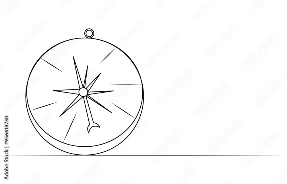 One continuous line drawing of traveler compass. Old navigate and adventure symbol in simple linear style. Business strategy and adventure concept in editable stroke. Doodle vector illustration One continuous line drawing of traveler compass. Old navigate and adventure symbol in simple linear style. Business strategy and adventure concept in editable stroke. Doodle vector illustration