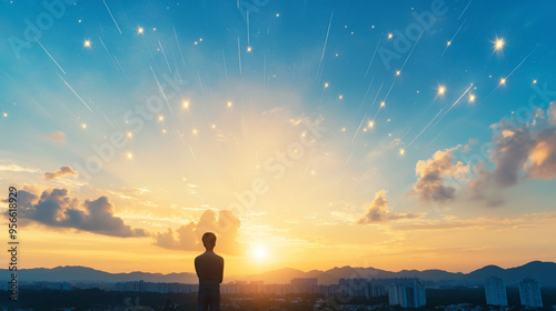 Man looking at strange lights in the sky