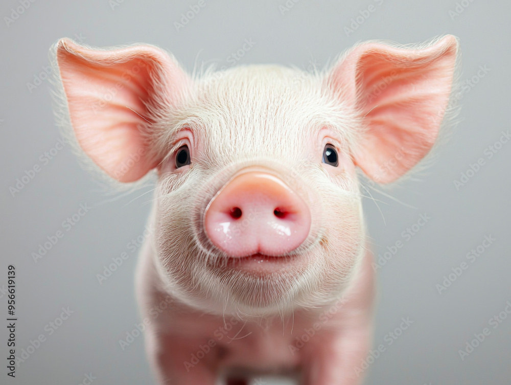 a cute nice pig is looking at the camera