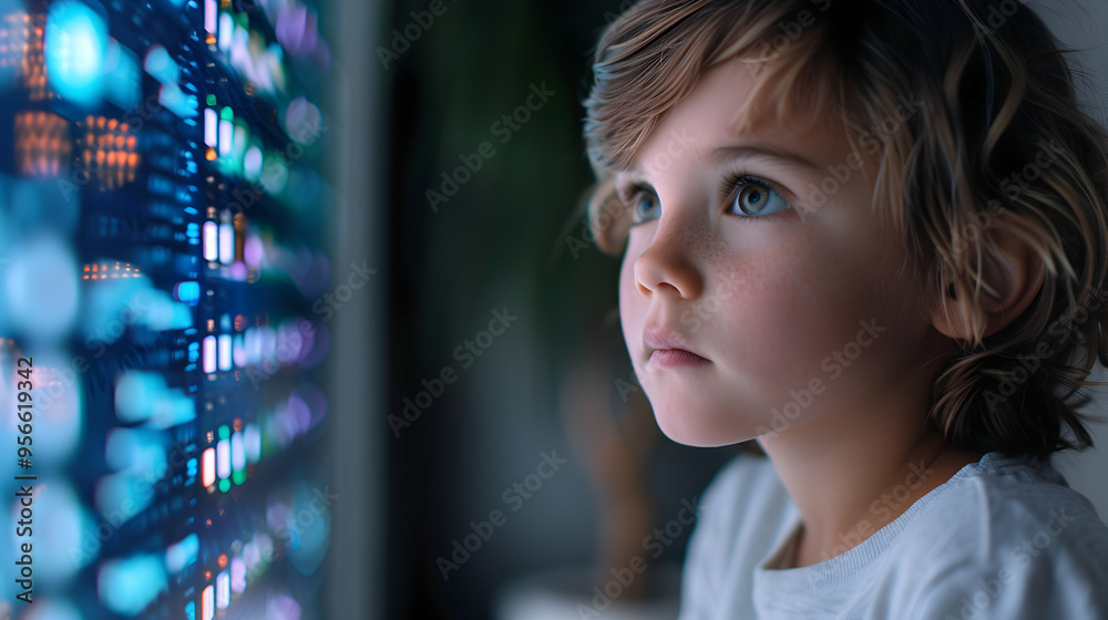 Fototapeta premium Child Using Colourful Simplistic Artificial Intell