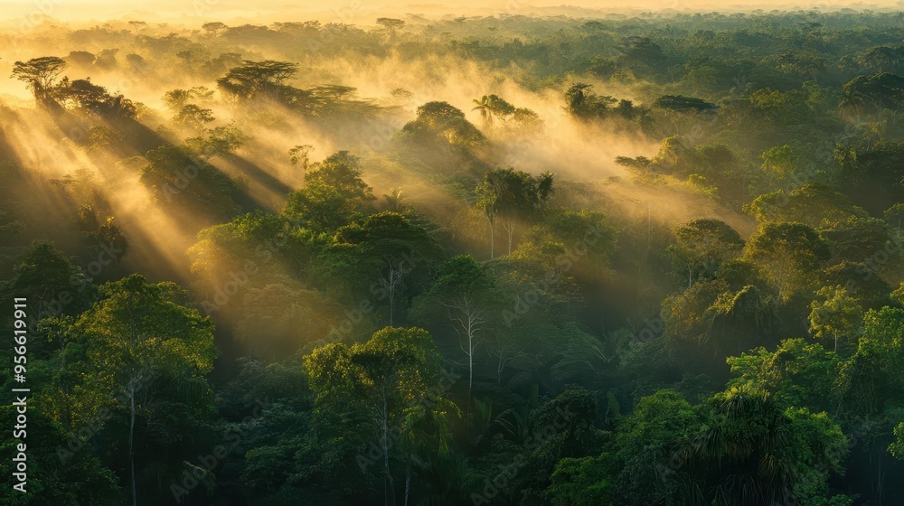 A vibrant rainforest at sunrise, where the light filters through the dense canopy and the sounds of the jungle come alive, creating a sense of wonder and vitality A vibrant rainforest at sunrise, where the light filters through the dense canopy and the sounds of the jungle come alive, creating a sense of wonder and vitality
