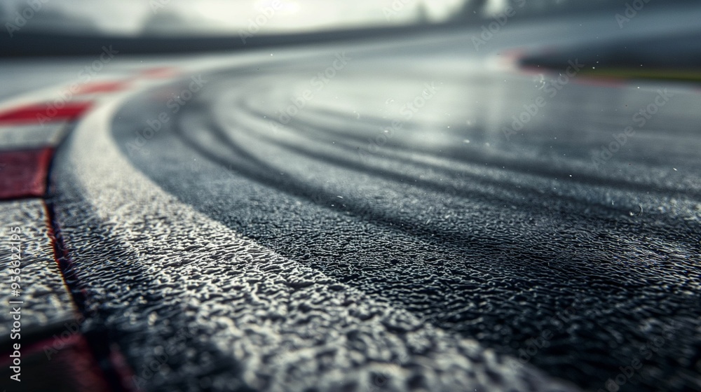 Close-up of a curved race track, showing detailed texture of the ...