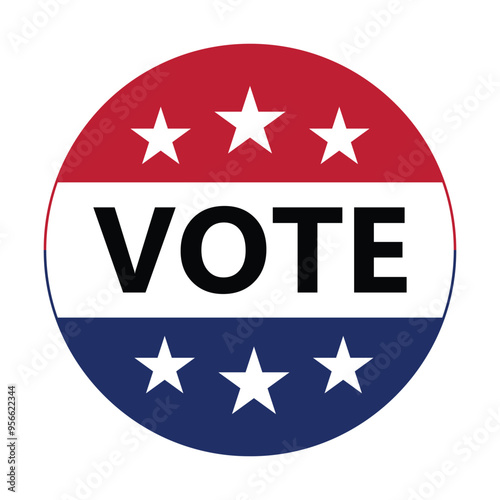 vote badge. USA presidential election pin button for campaign, design element. vote icon symbol with american flag color and star. transparent png and vector illustration.