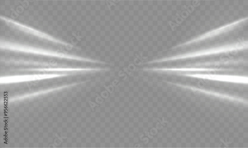 Speed ​​lines and roads are white. High speed concept illustration. Motion light effect for banners. A curved path of light stretched upward. Fast white car.