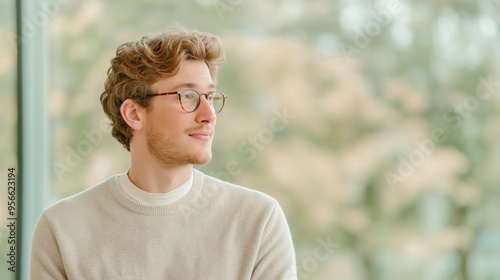 A young tech CEO presenting to stakeholders at a launch event, plain high-tech startup background