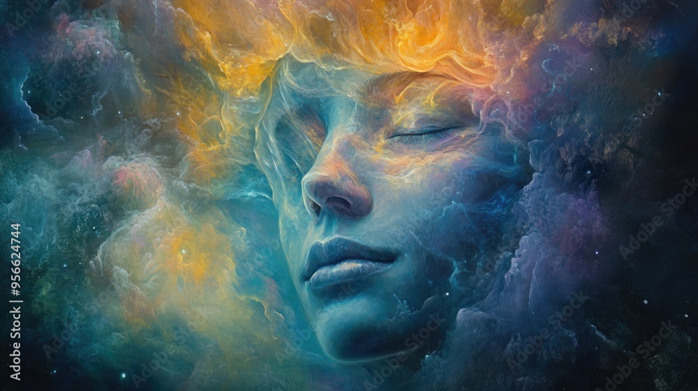 Abstract Portrait Emerging from Cosmic Nebula Abstract Portrait Emerging from Cosmic Nebula