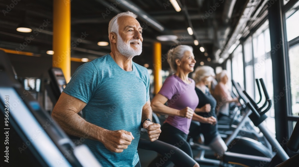 Active Seniors Exercising at Gym Active Seniors Exercising at Gym