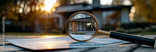 Magnifying Glass Inspecting Property Contract. House Surveying. 