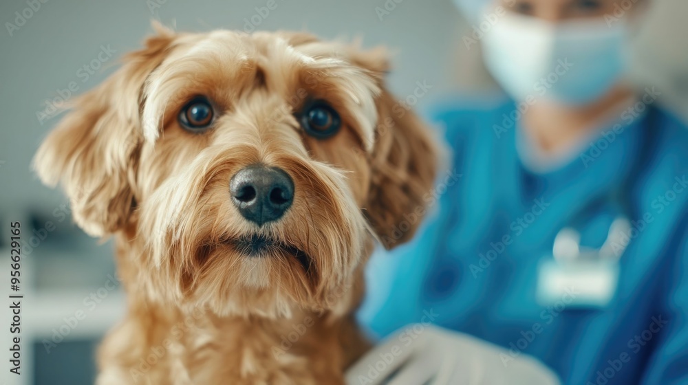 Veterinarian Providing Routine Health Examination and Care for Dog Patient on Exam Table in Veterinary Clinic or Hospital Veterinarian Providing Routine Health Examination and Care for Dog Patient on Exam Table in Veterinary Clinic or Hospital
