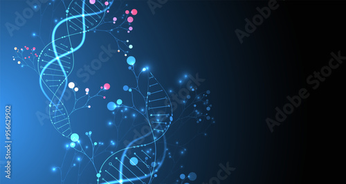 Wallpaper Mural Scientific medical background with abstract image of dna molecule and tree branches. Neon glow effects and gradient. Hand drawn vector illustration. Torontodigital.ca