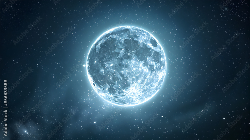 Fototapeta premium Full moon isolated blue moon shining brightly in a dark in the background