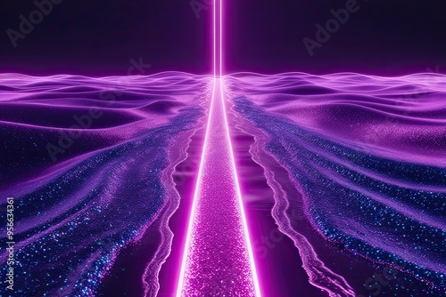 Luminous Neon Stream Background with Glittering Lavender-Blue Waves photo