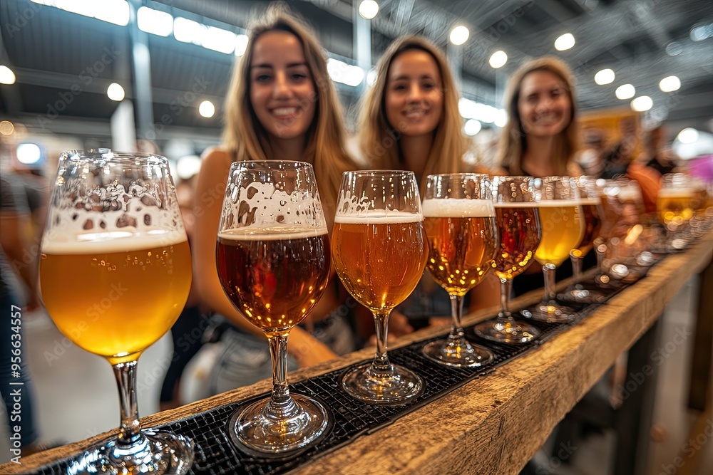 Cheerful Women Enjoying Craft Beers at Festival Cheerful Women Enjoying Craft Beers at Festival