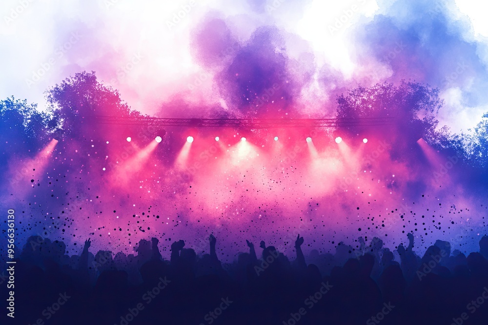 Vibrant Concert Scene with Colorful Lights and Crowd Vibrant Concert Scene with Colorful Lights and Crowd