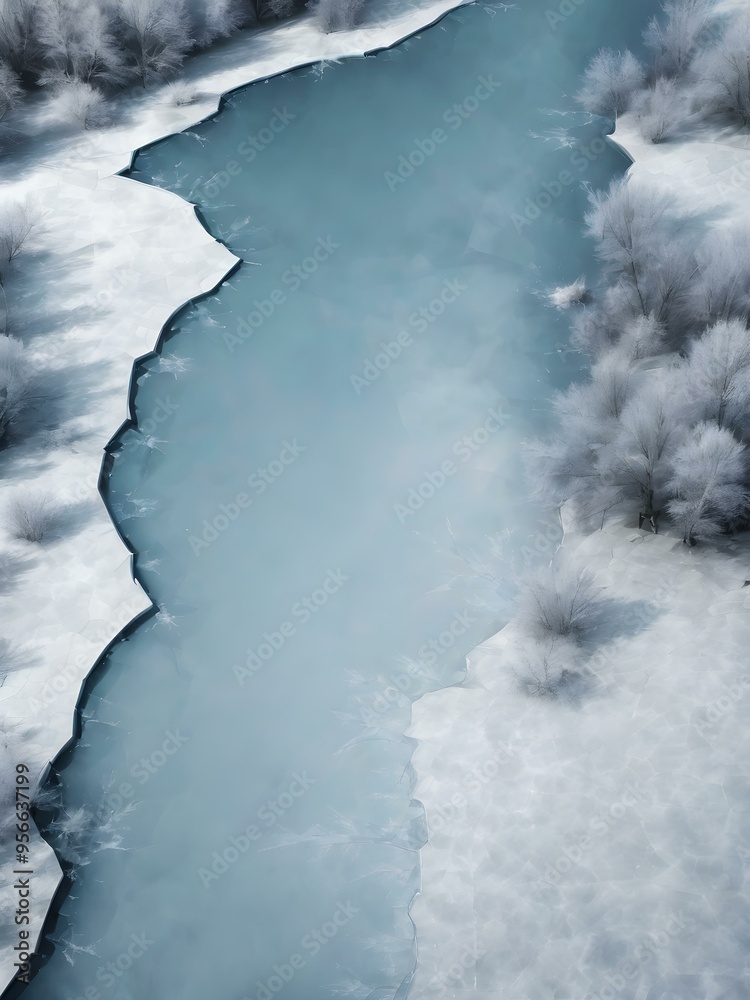 Obraz premium Frozen lake background with ice crack textures