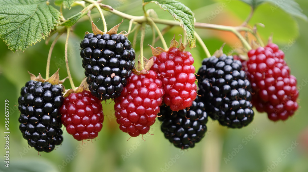 A cluster of ripe berries hangs low, nature's candy ready to be plucked. A cluster of ripe berries hangs low, nature's candy ready to be plucked.