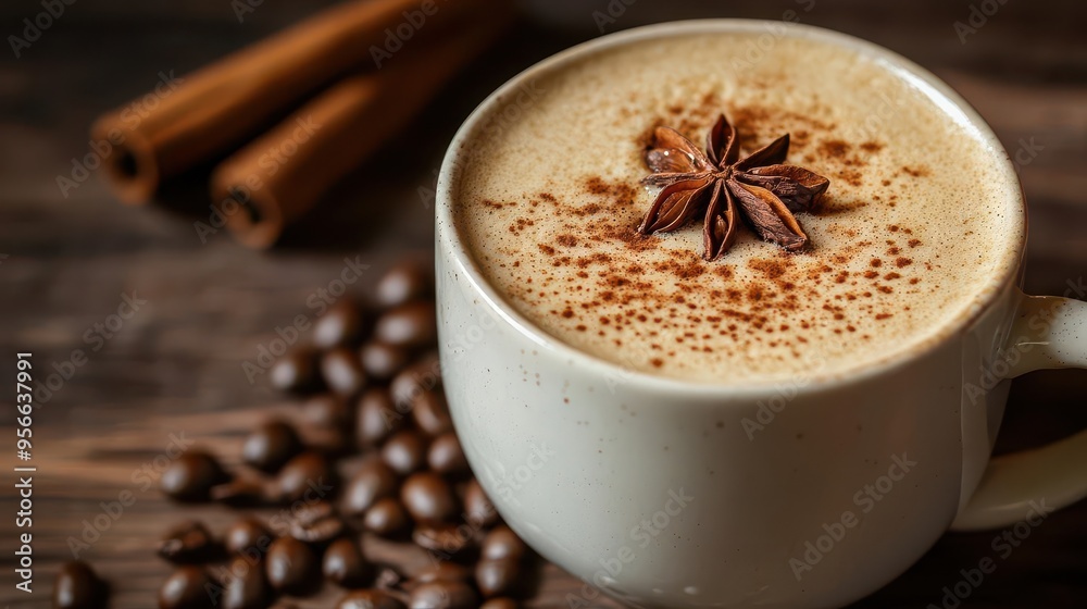 Freshly brewed coffee with a sprinkle of cinnamon, brainstimulating beverage, rich in antioxidants Freshly brewed coffee with a sprinkle of cinnamon, brainstimulating beverage, rich in antioxidants