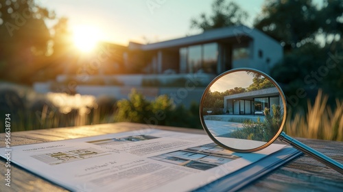 Magnifying Glass Inspecting Property Contract. House Surveying. 