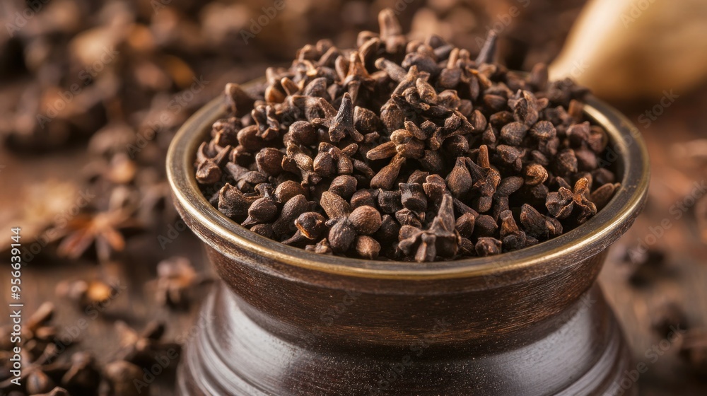 Dried Cloves in Wooden Bowl Dried Cloves in Wooden Bowl