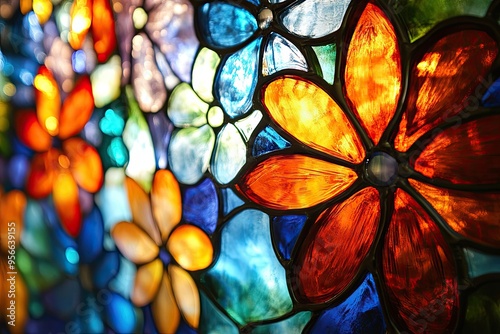 Vibrant Stained Glass Floral Design