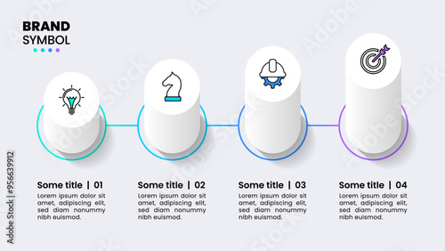 Infographic template. 4 growing columns connected by a line
