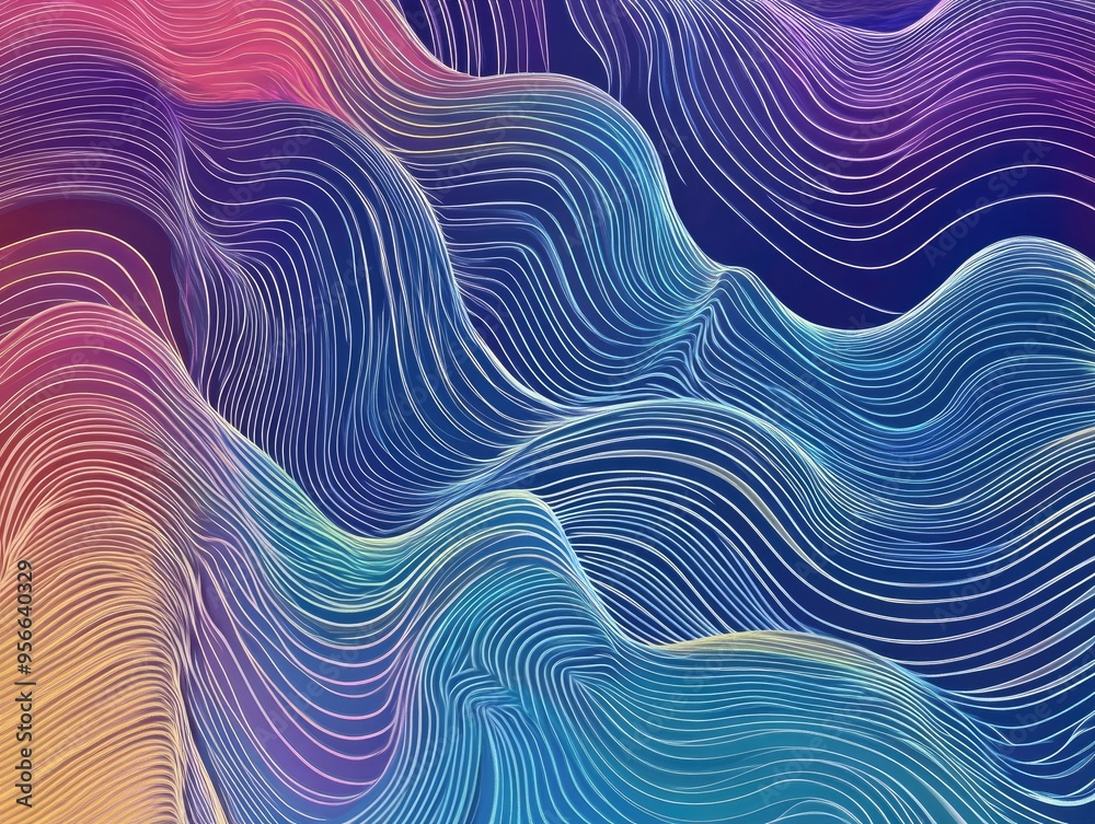 Digital illustration of wavy iridescent striped lines Modern line art style featuring a creative and dynamic pattern design Digital illustration of wavy iridescent striped lines Modern line art style featuring a creative and dynamic pattern design