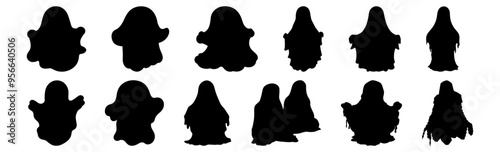 Ghost silhouettes set, pack of vector silhouette design, isolated background