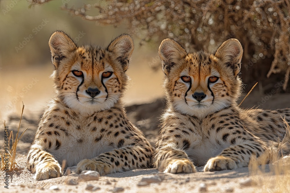Two Cheetah Cubs Resting in the Shade Two Cheetah Cubs Resting in the Shade