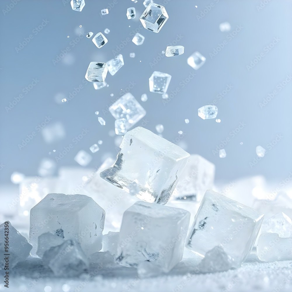 Obraz premium Falling ice cubes, isolated background, heavy light dark background 
