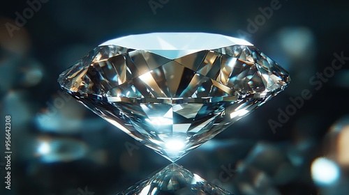 0A close-up shot of a diamond reflecting light in all directions, highlighting its facets and brilliance.