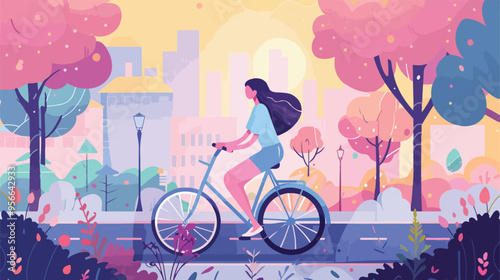 Eco-Friendly Transport Concept Young Modern Woman with Bike