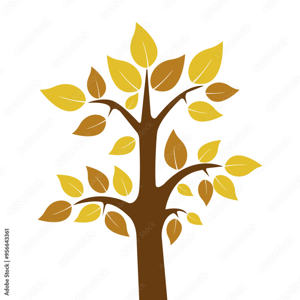 Autumn tree with yellow leaves on a white background. Tree vector. Autumn tree with yellow leaves on a white background. Tree vector.