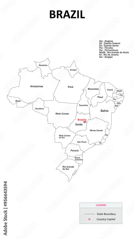 Obraz premium Brazil Map. State and district map of Brazil. Administrative map of Brazil with states and boundaries in white color.