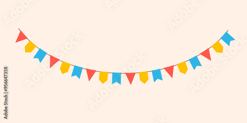 Hanging carnival garlands. Party colorful flags for kids. Vector flat illustrations