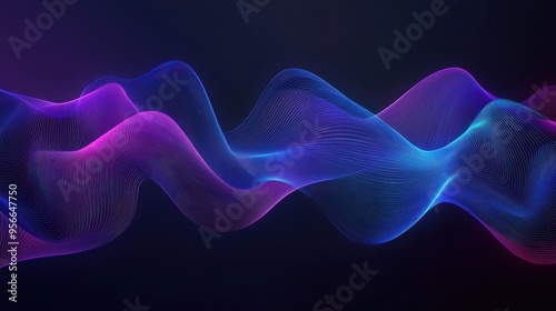 Abstract Neon Blue and Pink Wavy Lines on Dark Background - Digital Art, Technology, Futuristic Design