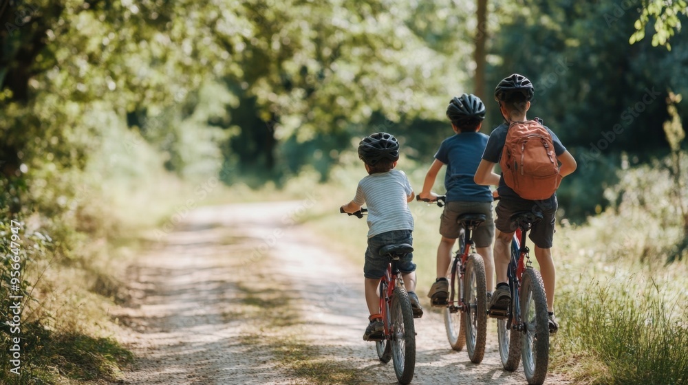 Obraz premium Kids Riding Bikes on a Scenic Path