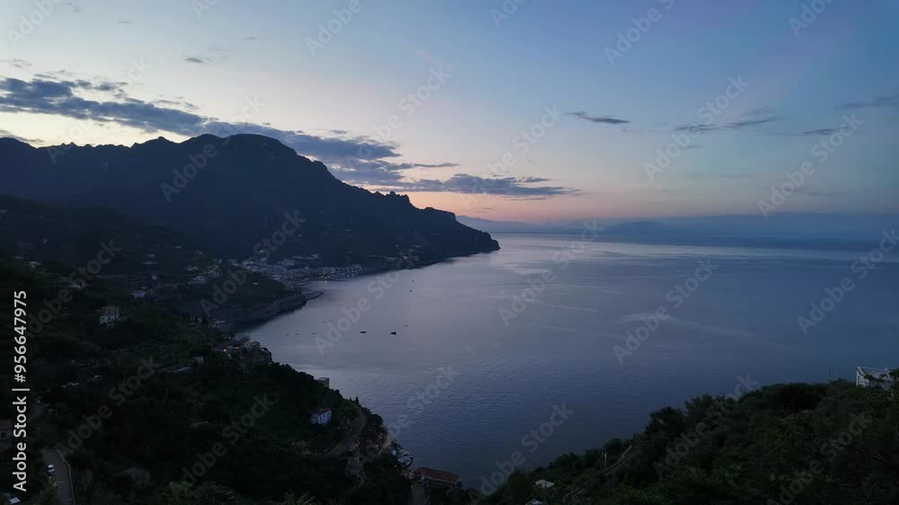 Beautiful view of the amalfi coast aerial during sunset Beautiful view of the amalfi coast aerial during sunset