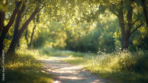 Sunlit Path Through Lush Foliage in a Forest