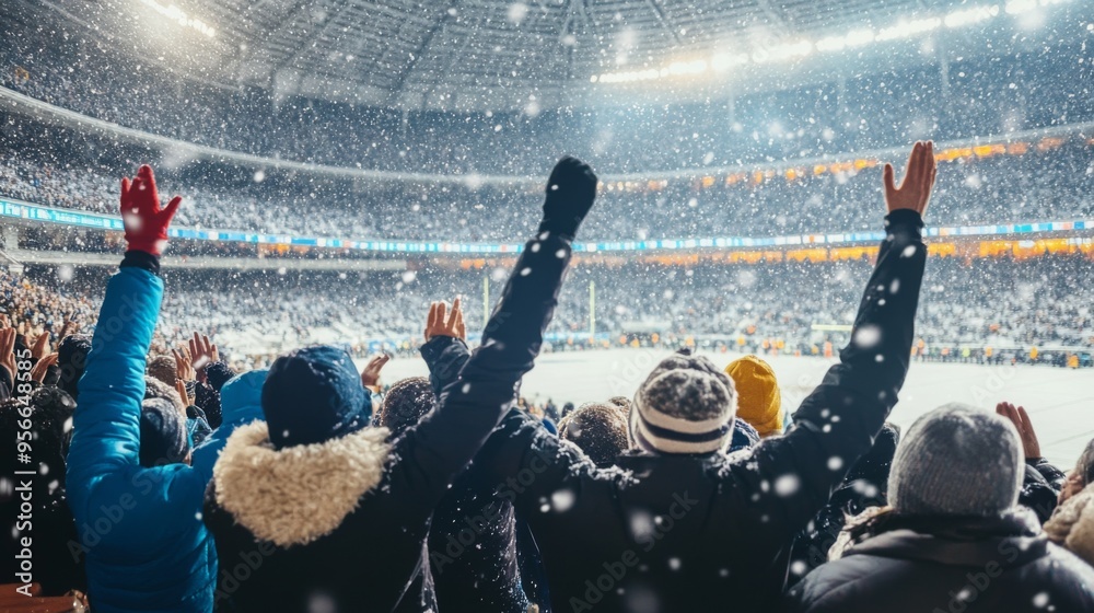 Naklejka premium Joyful Fans in a Snowy Stadium