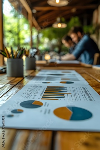 Close-up of a sales team reviewing market analysis and customer data for a strategic business plan.