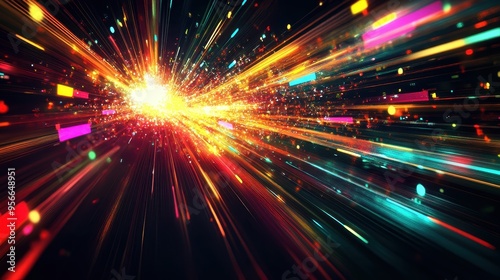 Abstract Colorful Light Streaks and Bokeh with Burst Effect - Futuristic Background