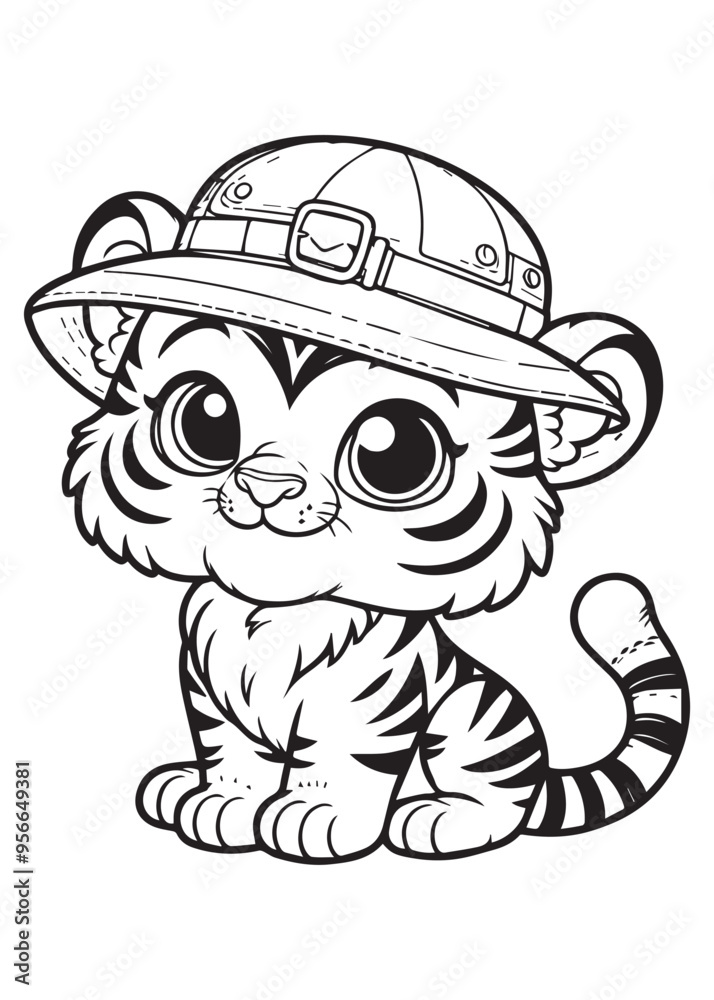 Tiger wearing hat children coloring design Tiger wearing hat children coloring design