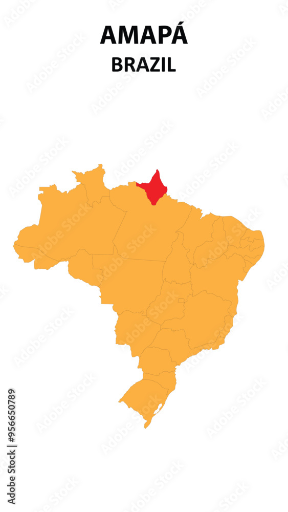 Amapá Map is highlighted on the Brazil map with detailed state and region outlines. Amapá Map is highlighted on the Brazil map with detailed state and region outlines.