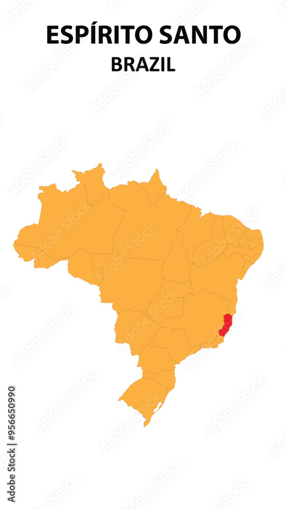 Fototapeta premium Espírito Santo Map is highlighted on the Brazil map with detailed state and region outlines.