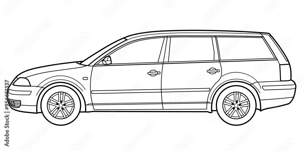 classic station wagon. Different five view shot - front, rear, side and 3d. Outline doodle vector illustration classic station wagon. Different five view shot - front, rear, side and 3d. Outline doodle vector illustration