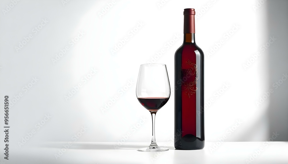 A bottle of red wine and a glass on an isolated background A bottle of red wine and a glass on an isolated background