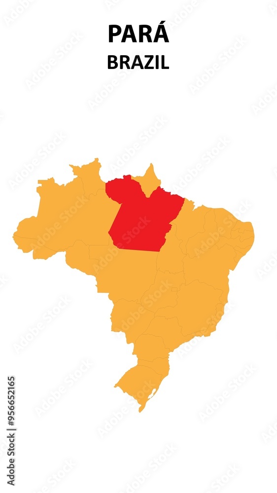 Pará Map is highlighted on the Brazil map with detailed state and region outlines. Pará Map is highlighted on the Brazil map with detailed state and region outlines.