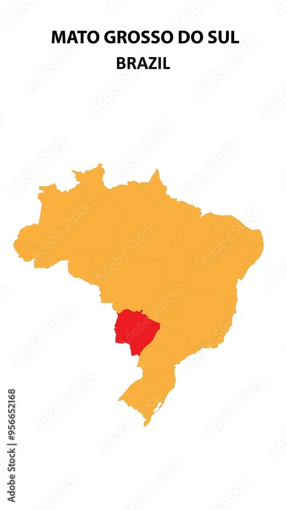 Fototapeta premium Mato Grosso do Sul Map is highlighted on the Brazil map with detailed state and region outlines.